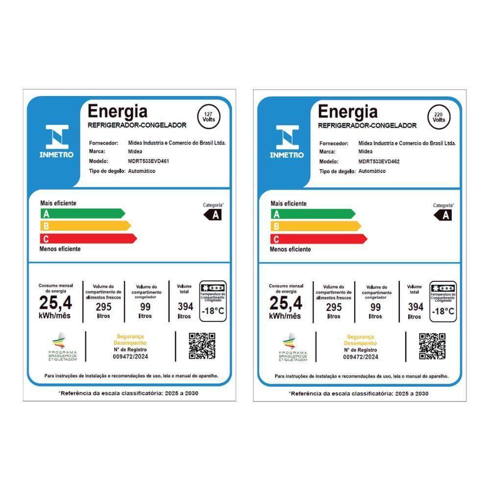 Geladeira Frost Free Duplex 394L Inverter Inox Midea MDRT533EVD462 220V - 8