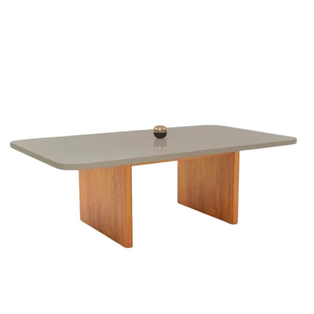 Mesa De Jantar Retangular Com Tampo De Vidro Remini Naturale E Pérola 220cm - 1