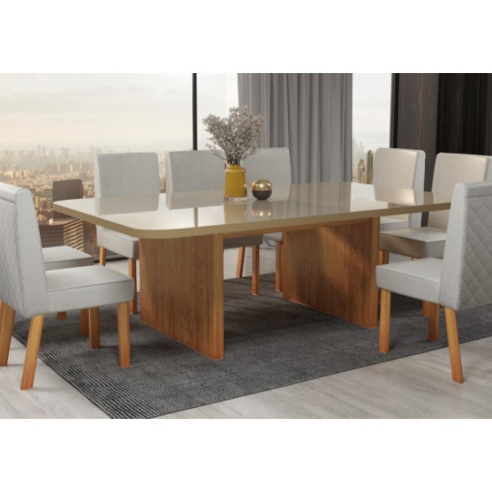 Mesa De Jantar Retangular Com Tampo De Vidro Remini Naturale E Pérola 220cm - 3