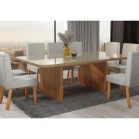 Mesa De Jantar Retangular Com Tampo De Vidro Remini Naturale E Pérola 220cm - 3