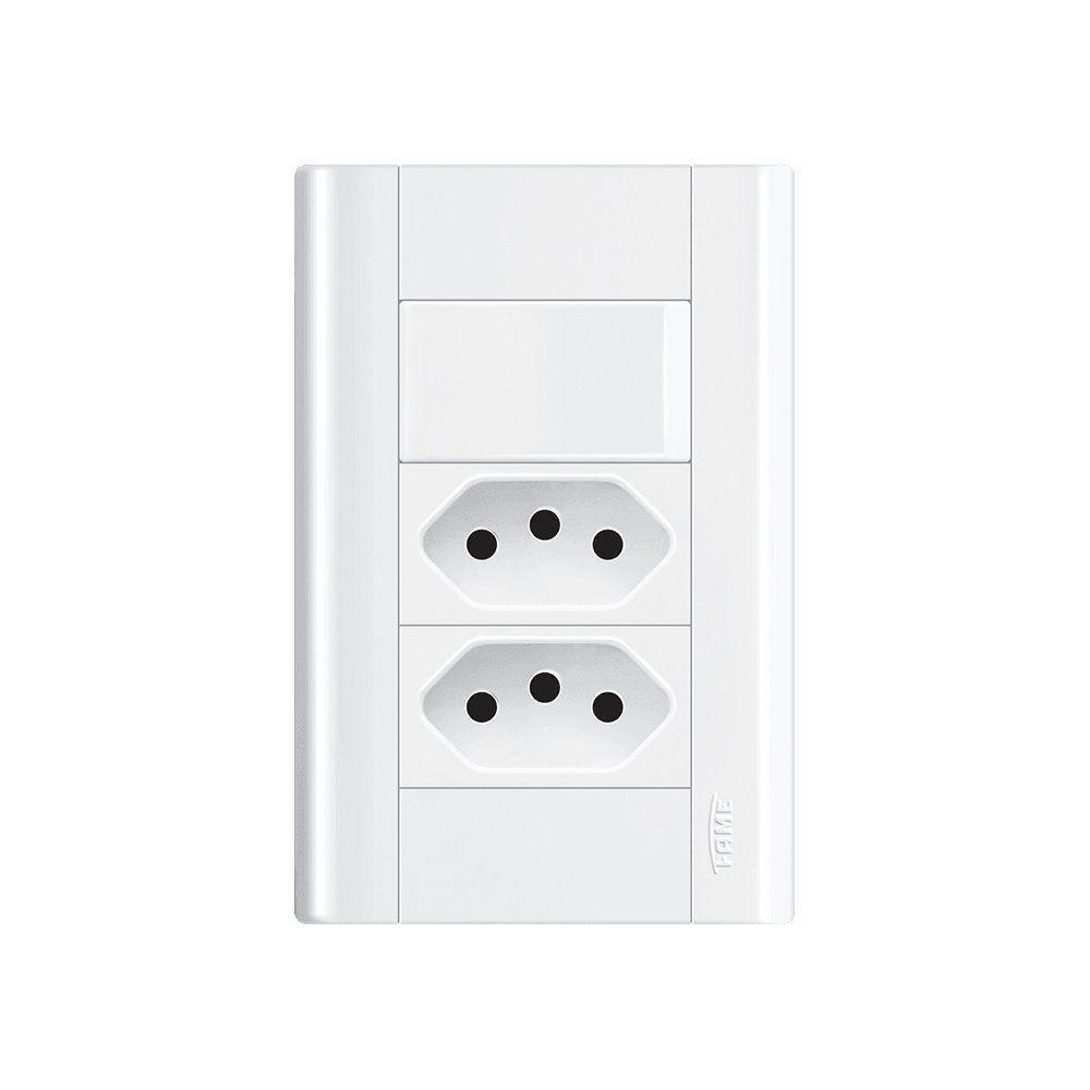 Interruptor Simples E Tomada Dupla 2p+t 20a Fame Modulare Com Placa 4x2 Branco - 1