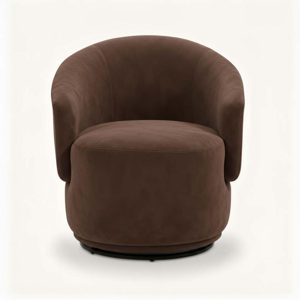 Poltrona Decorativa Giratória Sala De Estar Recepção Jasmine Suede Marrom - 2