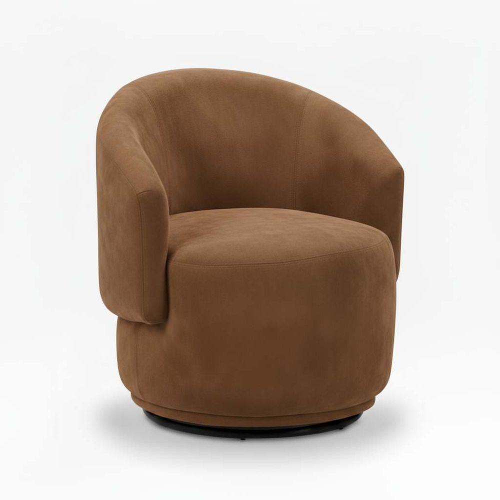 Poltrona Decorativa Giratória Sala De Estar Recepção Jasmine Suede Marrom - 4