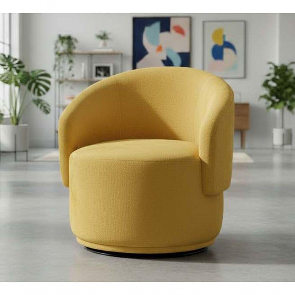 Poltrona Decorativa Giratória Sala De Estar Recepção Jasmine Suede Amarelo - 1