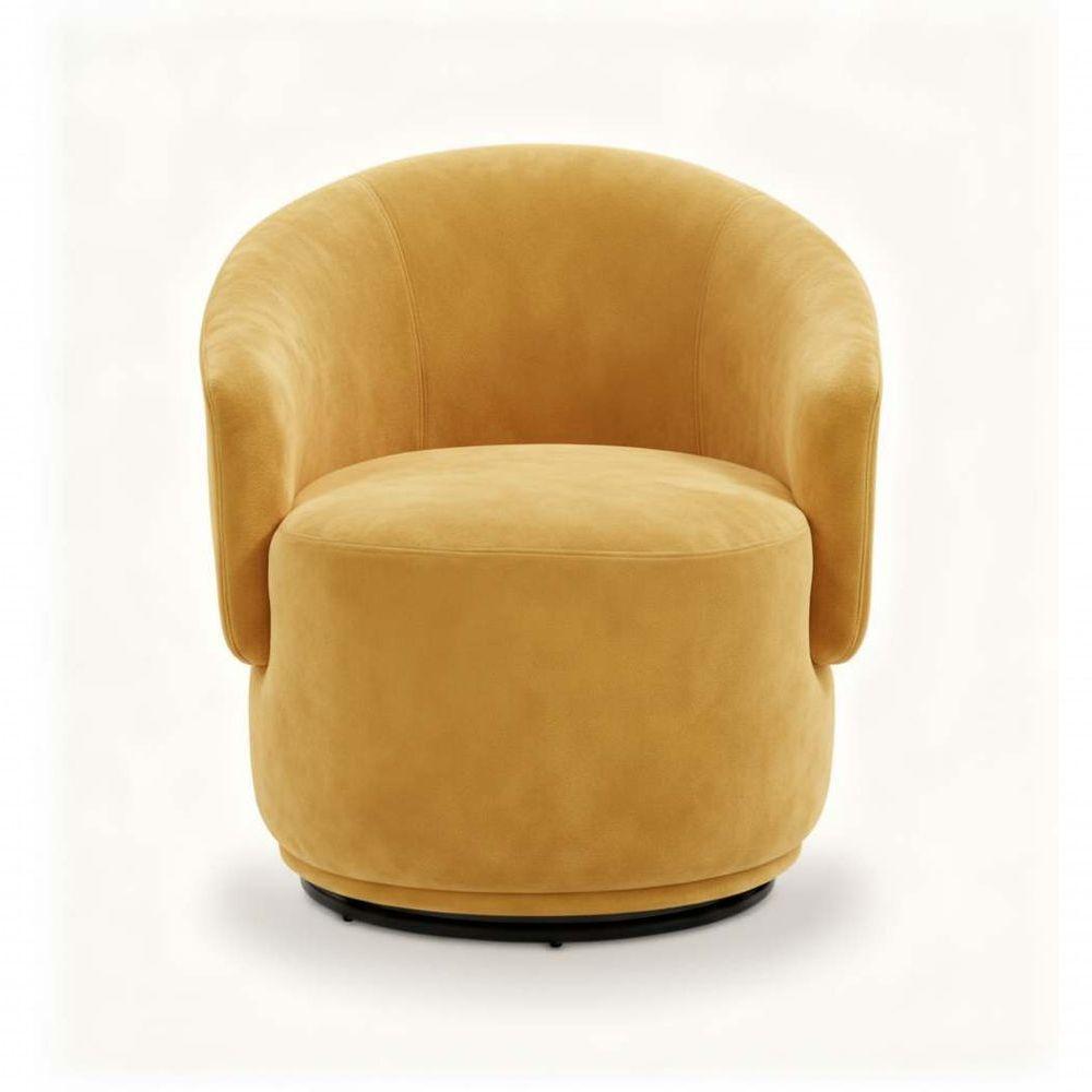 Poltrona Decorativa Giratória Sala De Estar Recepção Jasmine Suede Amarelo - 2