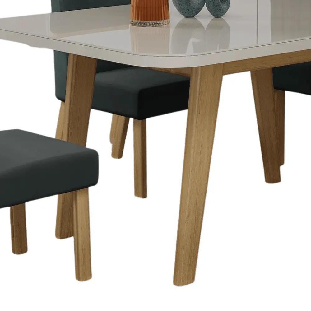 Mesa De Jantar Retangular Com Tampo De Vidro Firenze Naturale E Off White 120cm - 4