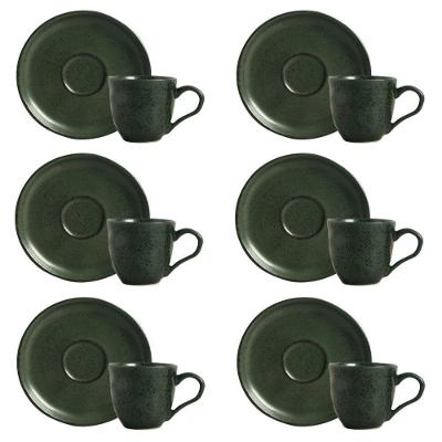 Conjunto de Xícara de Chá com Pires Bio Arauco 6 Peças Cerâmica Stoneware Verde e Preto Porto Brasil