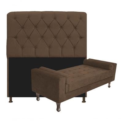Kit Cabeceira Lady E Recamier Félix 140 Cm Casal Suede Rosê - Amarena Móveis Cor Marrom Suede