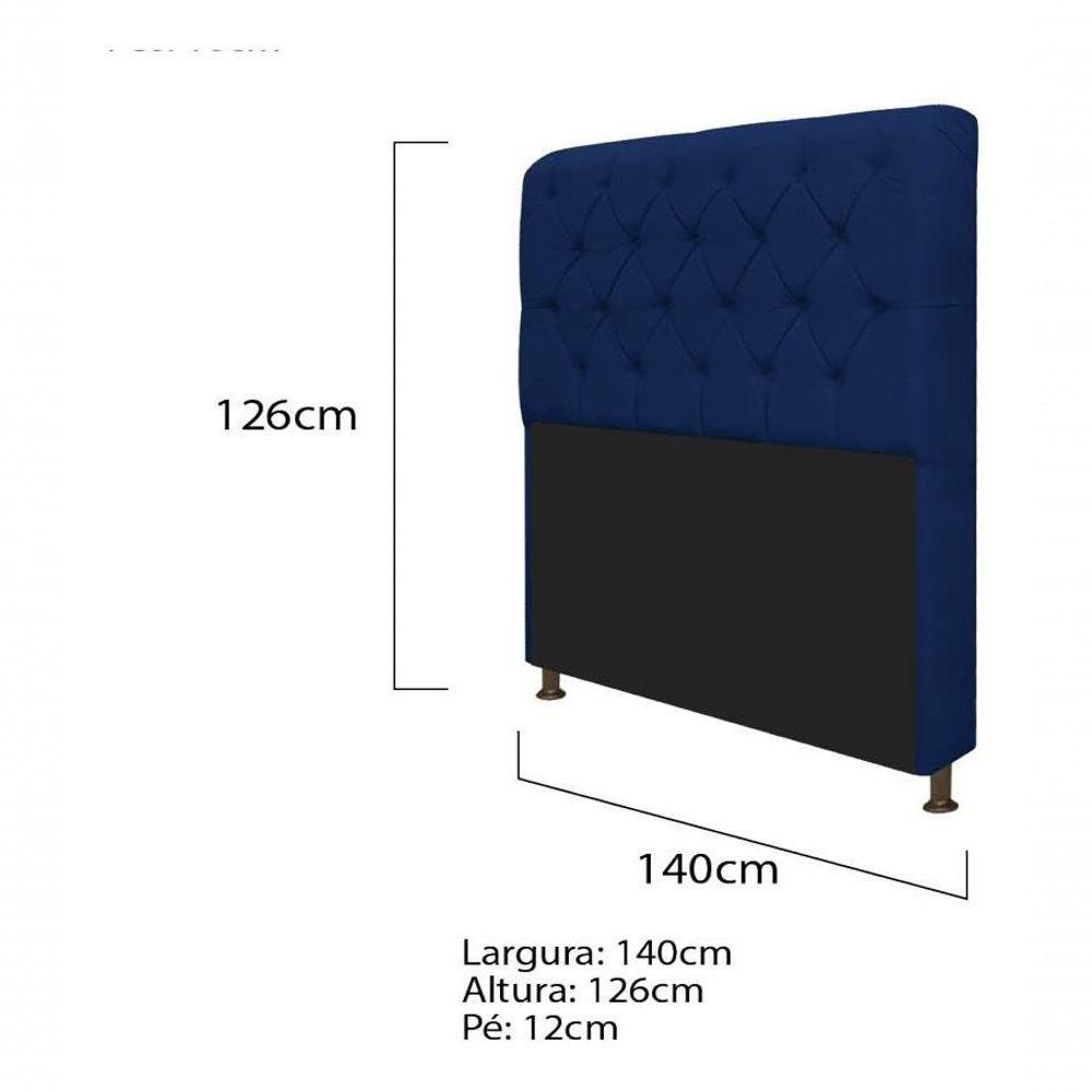 Kit Cabeceira Lady E Recamier Félix 140 Cm Casal Suede Rosê - Amarena Móveis Cor Azul-marinho Suede - 7