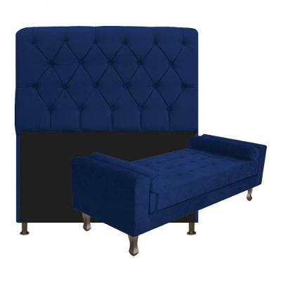 Kit Cabeceira Lady E Recamier Félix 140 Cm Casal Suede Rosê - Amarena Móveis Cor Azul-marinho Suede