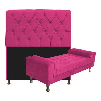 Kit Cabeceira Lady E Recamier Félix 140 Cm Casal Suede Rosê - Amarena Móveis Cor Pink Suede
