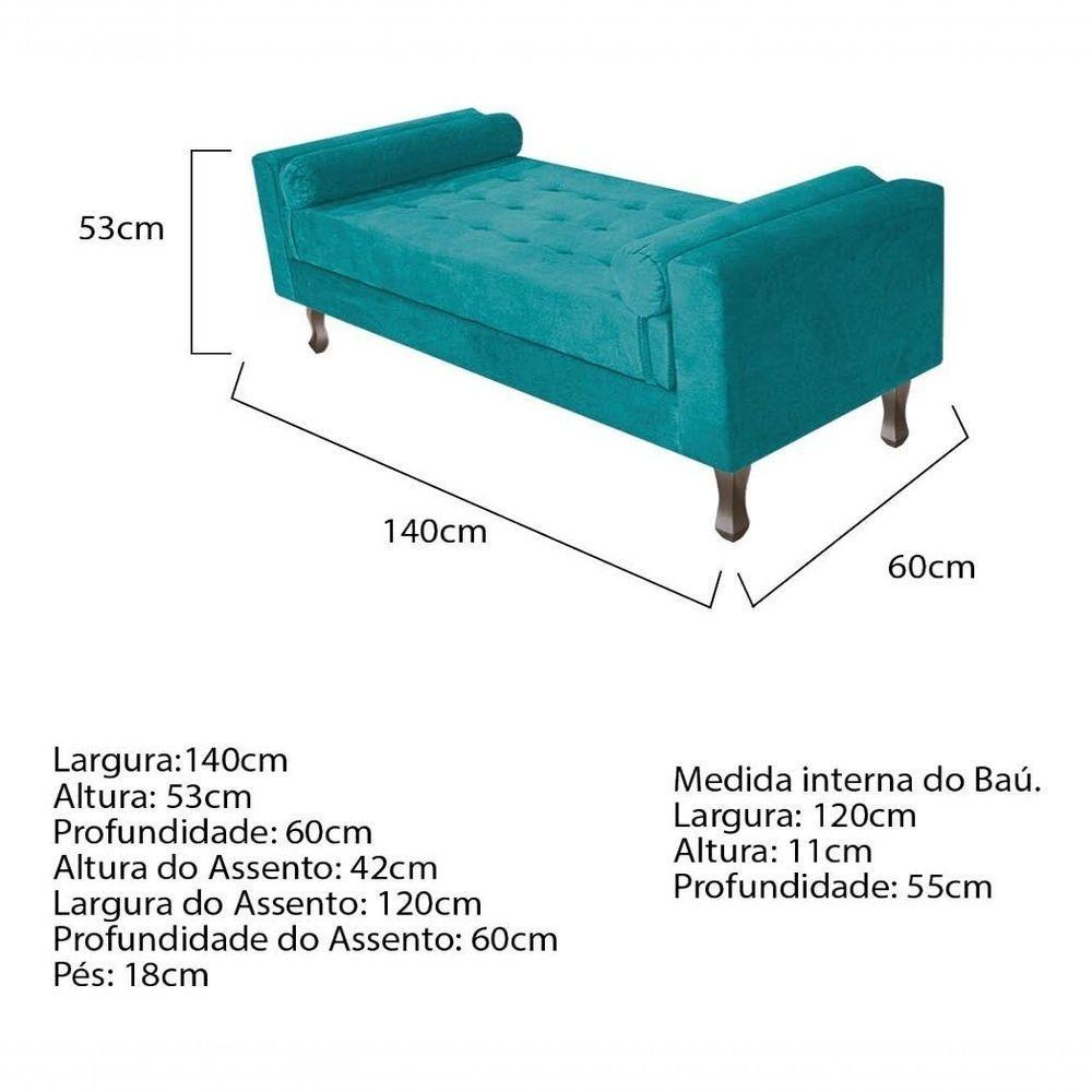 Kit Cabeceira Lady E Recamier Félix 140 Cm Casal Suede Rosê - Amarena Móveis Cor Azul-turquesa Suede - 4