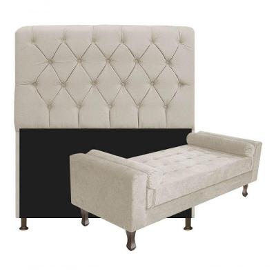 Kit Cabeceira Lady E Recamier Félix 140 Cm Casal Suede Rosê - Amarena Móveis Cor Bege Suede
