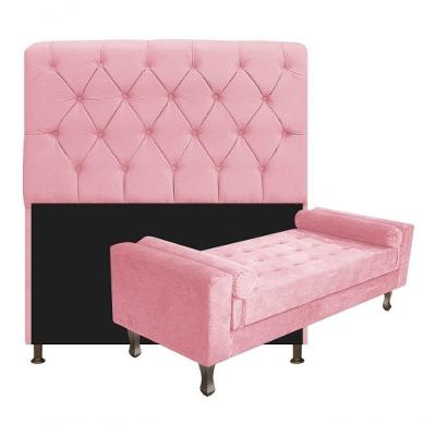 Kit Cabeceira Lady E Recamier Félix 140 Cm Casal Suede Rosê - Amarena Móveis Cor Rosa Bebê Suede