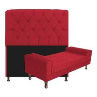 Kit Cabeceira Lady E Recamier Félix 140 Cm Casal Suede Rosê - Amarena Móveis Cor Vermelho Suede - 1