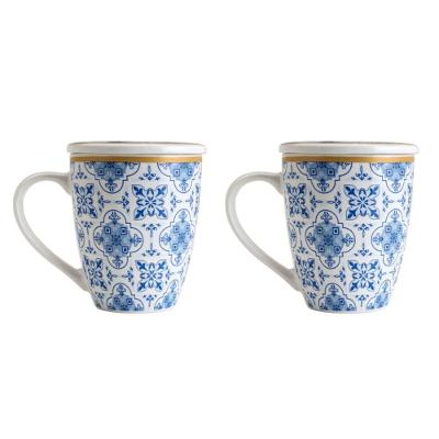 Kit 02 Canecas Para Chá De Porcelana Com Tampa 340 Ml Lyor