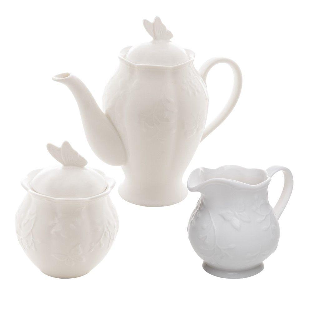 Kit Bule + Leiteira + Açucareiro New Bone Butterfly Flower Lyor - 1