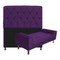 Kit Cabeceira Lady E Recamier Félix 140 Cm Casal Suede Rosê - Amarena Móveis Cor Roxo Suede - 1