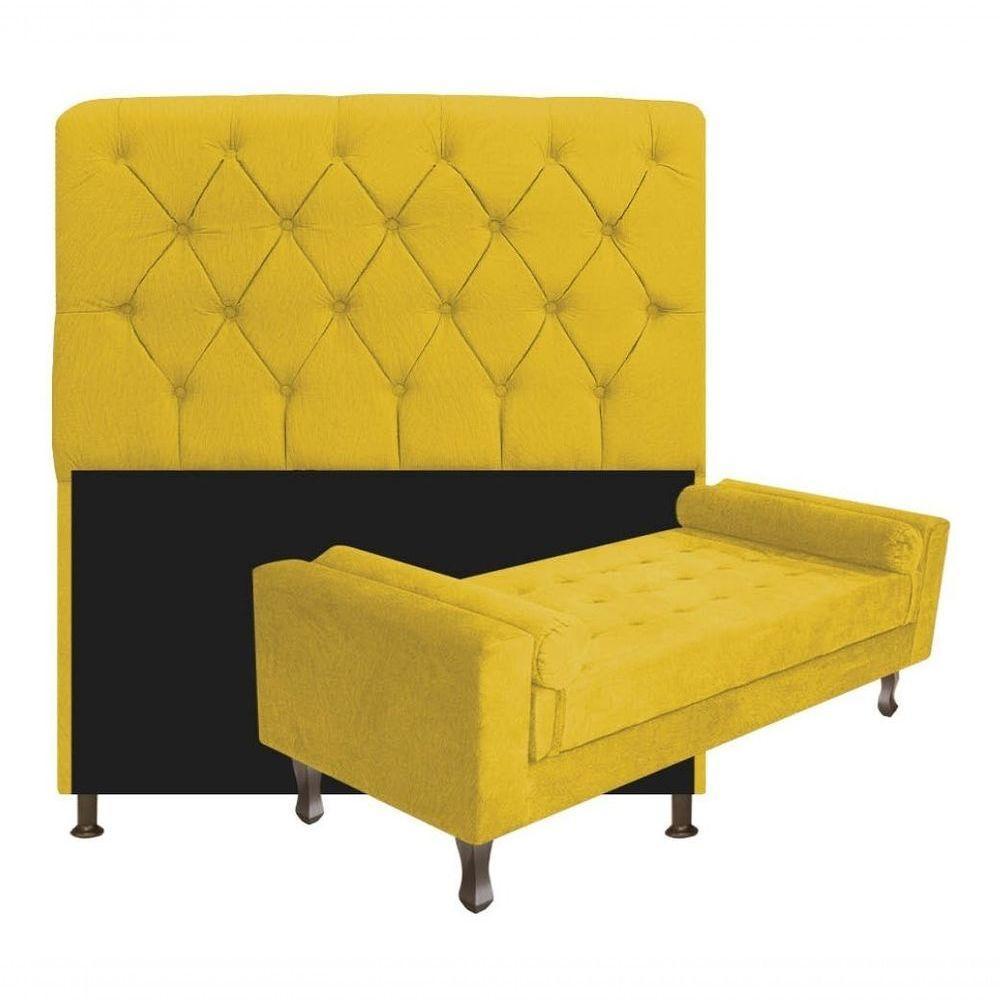 Kit Cabeceira Lady E Recamier Félix 140 Cm Casal Suede Rosê - Amarena Móveis Cor Amarelo Suede - 1