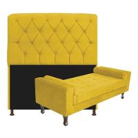 Kit Cabeceira Lady E Recamier Félix 140 Cm Casal Suede Rosê - Amarena Móveis Cor Amarelo Suede - 1