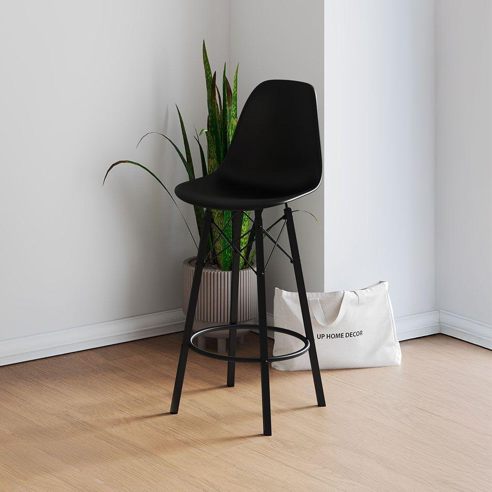 Banqueta Eames Design Moderno Tubo De Ferro Preto Assento Preto - 1