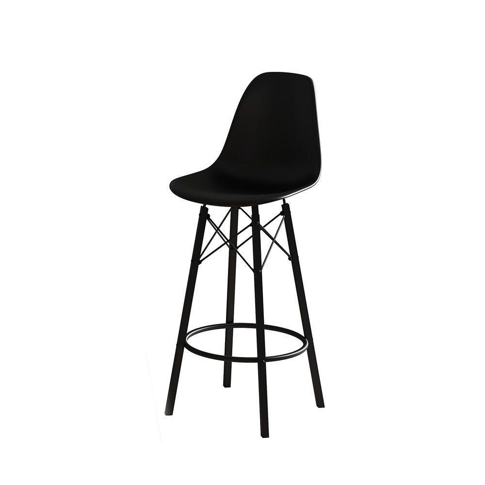 Banqueta Eames Design Moderno Tubo De Ferro Preto Assento Preto - 3