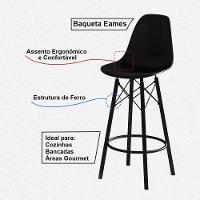 Banqueta Eames Design Moderno Tubo De Ferro Preto Assento Preto - 2
