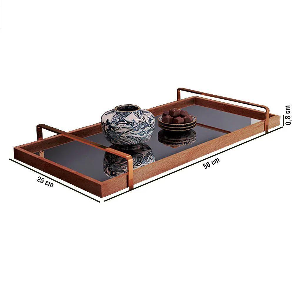 Bandeja Espelhada Madeira com Alça Bronze - 8