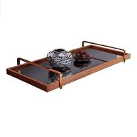 Bandeja Espelhada Madeira com Alça Bronze - 1