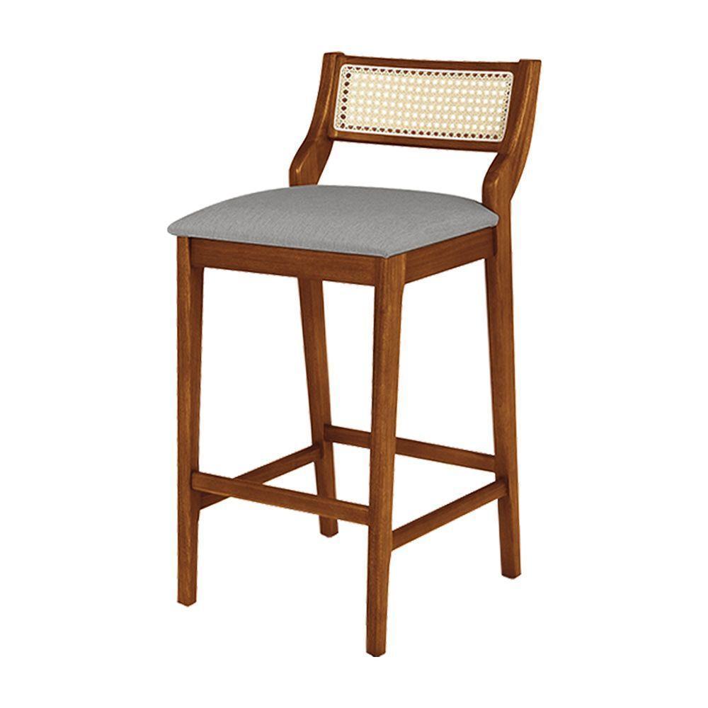 Banqueta Lagum Conforto Estofada Jequitibá Natural Linho Cinza Palha Sextavada - 3