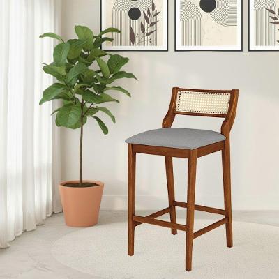 Banqueta Lagum Conforto Estofada Jequitibá Natural Linho Cinza Palha Sextavada