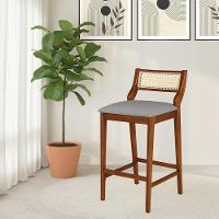 Banqueta Lagum Conforto Estofada Jequitibá Natural Linho Cinza Palha Sextavada - 1