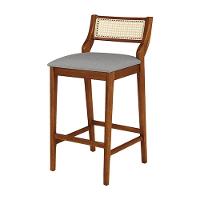 Banqueta Lagum Conforto Estofada Jequitibá Natural Linho Cinza Palha Sextavada - 3