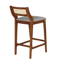 Banqueta Lagum Conforto Estofada Jequitibá Natural Linho Cinza Palha Sextavada