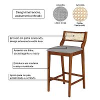 Banqueta Lagum Conforto Estofada Jequitibá Natural Linho Cinza Palha Sextavada - 5