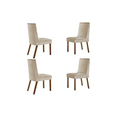 Cadeira Sala De Jantar Dakota Kit 4 Un Madeira Capuccino-suede Creme - Rufato
