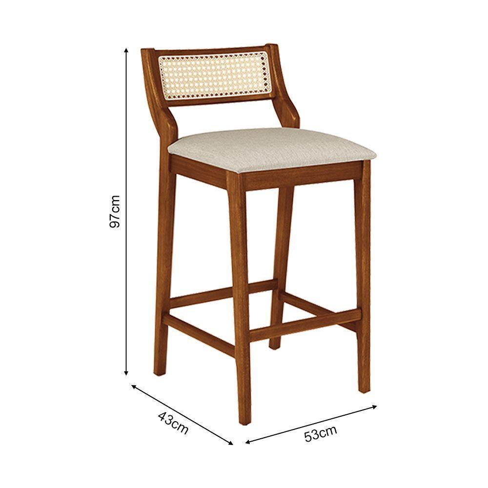 Conjunto 2 Banquetas Lagum Conforto Estofada Jequitibá Natural Linho Bege Palha Sextavada - 4