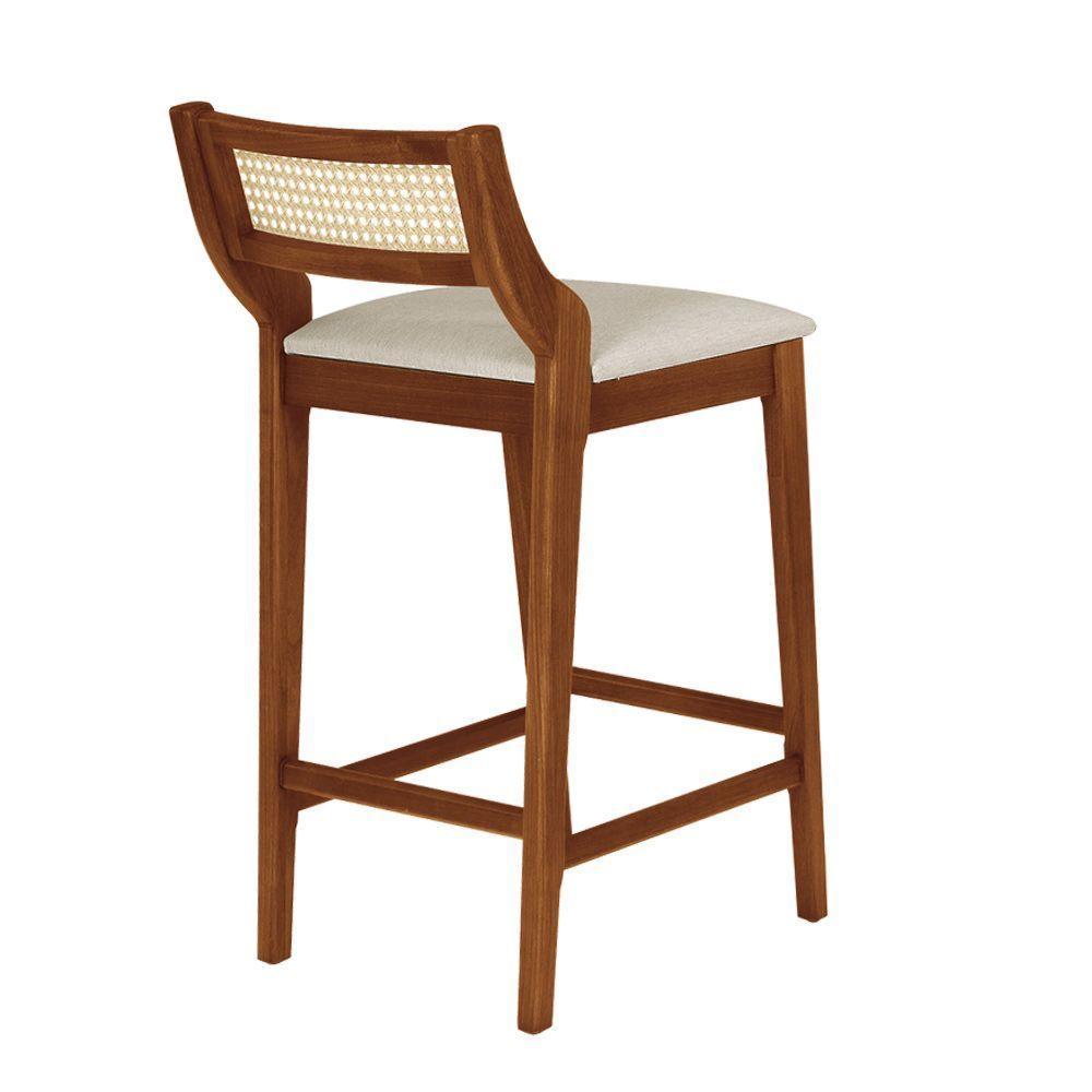 Conjunto 2 Banquetas Lagum Conforto Estofada Jequitibá Natural Linho Bege Palha Sextavada - 5