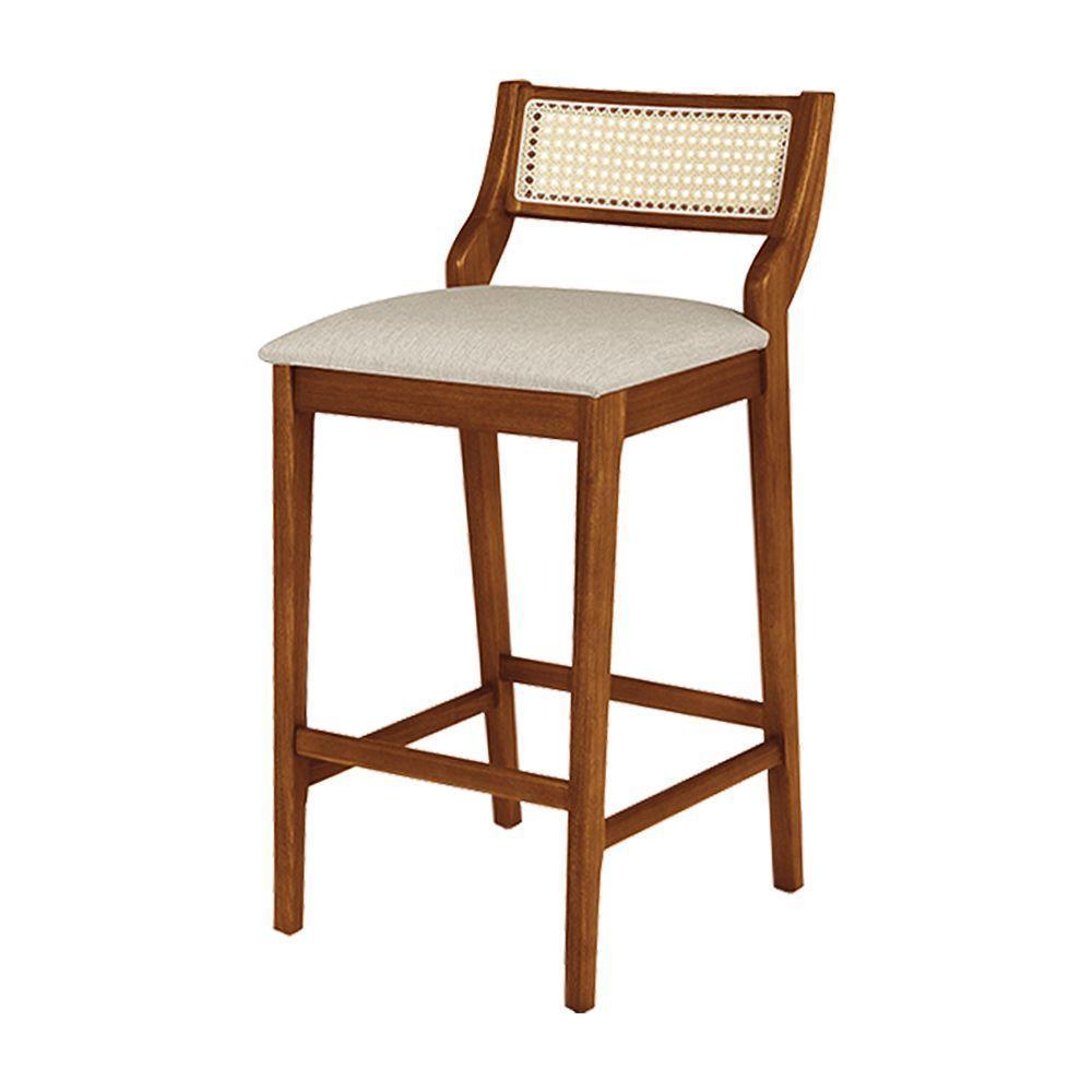 Conjunto 2 Banquetas Lagum Conforto Estofada Jequitibá Natural Linho Bege Palha Sextavada - 6