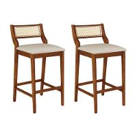 Conjunto 2 Banquetas Lagum Conforto Estofada Jequitibá Natural Linho Bege Palha Sextavada - 1