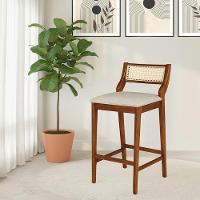 Conjunto 2 Banquetas Lagum Conforto Estofada Jequitibá Natural Linho Bege Palha Sextavada - 2