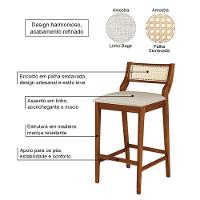 Conjunto 2 Banquetas Lagum Conforto Estofada Jequitibá Natural Linho Bege Palha Sextavada - 3