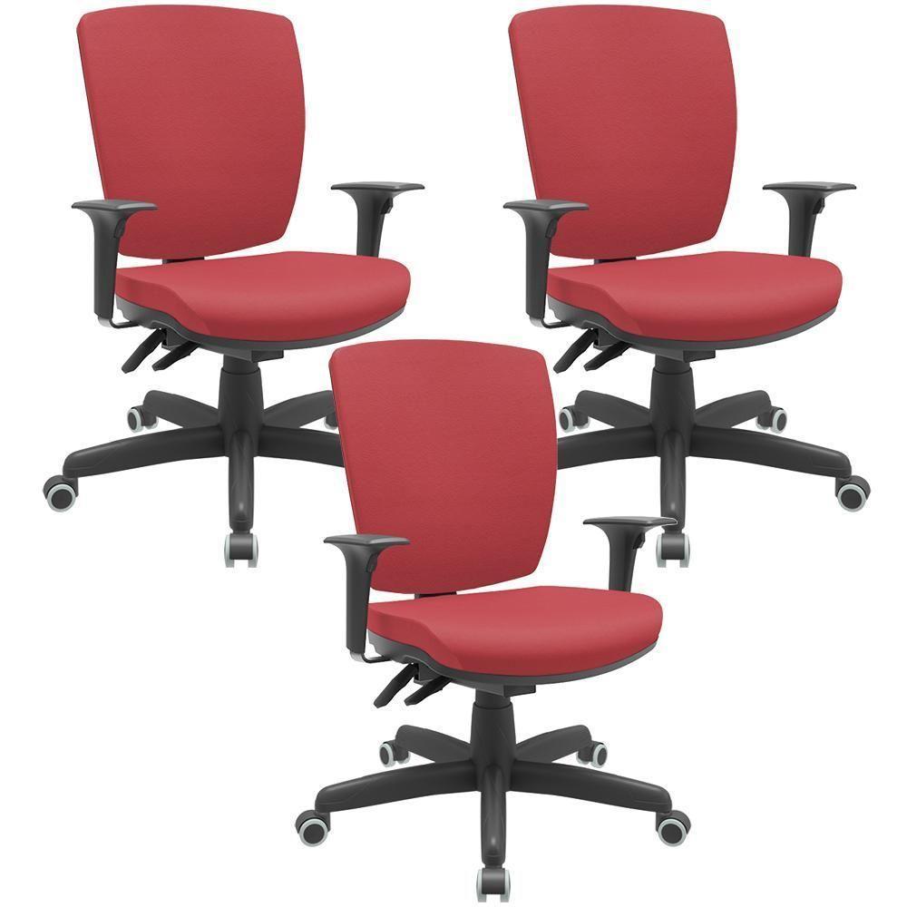 Kit 03 Cadeiras De Escritório Diretor Office Giratória Preto Alta Flexi P03 Vinil Vermelho - Lyam - 1