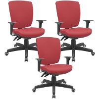 Kit 03 Cadeiras De Escritório Diretor Office Giratória Preto Alta Flexi P03 Vinil Vermelho - Lyam - 1