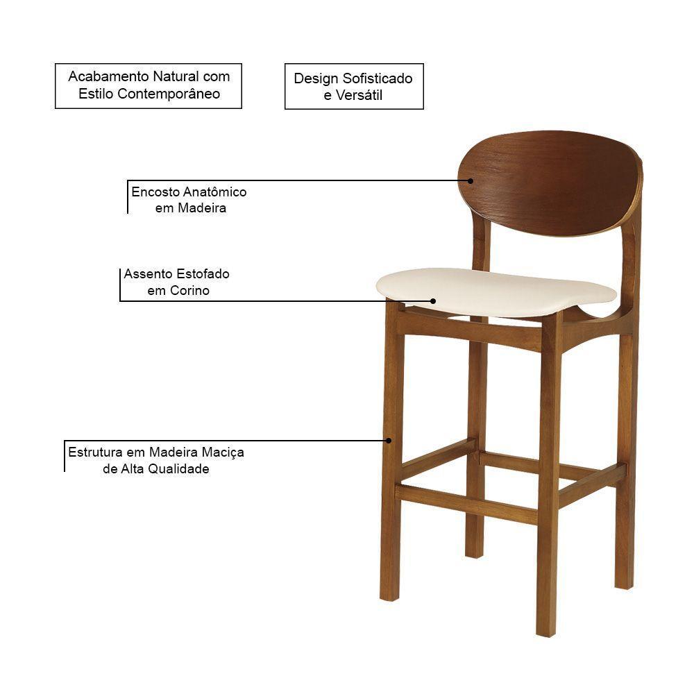 Conjunto 2 Banquetas Samba Madeira Maciça Jequitibá Nozes Conforto E Qualidade Premium Corino Bege - 3