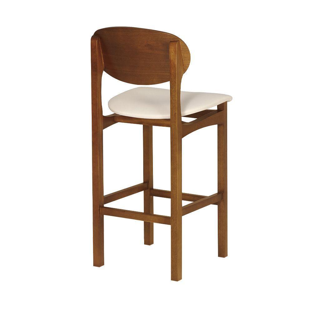 Conjunto 2 Banquetas Samba Madeira Maciça Jequitibá Nozes Conforto E Qualidade Premium Corino Bege - 6
