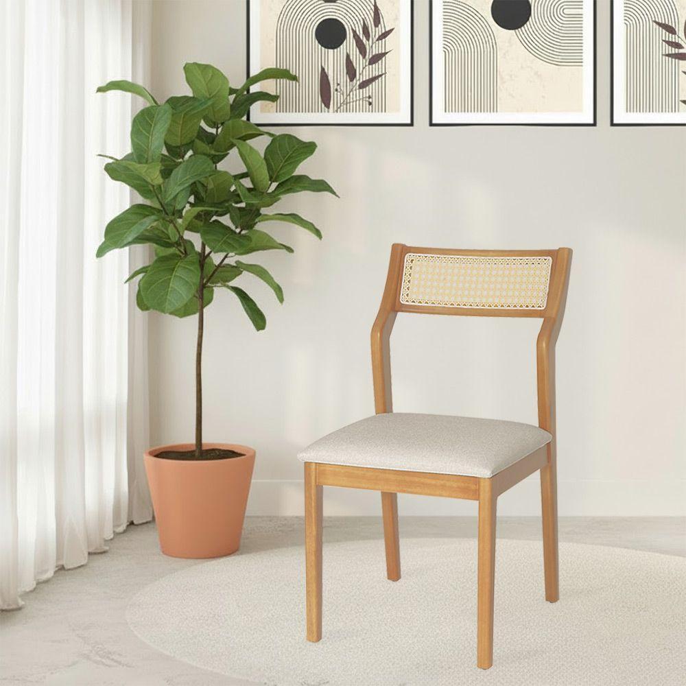 Conjunto 2 Cadeiras De Jantar Lagum Conforto Estofada Jequitibá Natural Linho Bege Palha Sextavada - 2