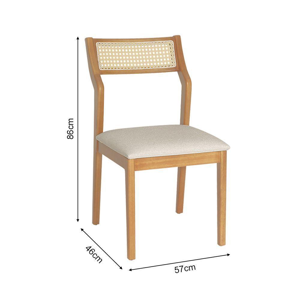 Conjunto 2 Cadeiras De Jantar Lagum Conforto Estofada Jequitibá Natural Linho Bege Palha Sextavada - 4