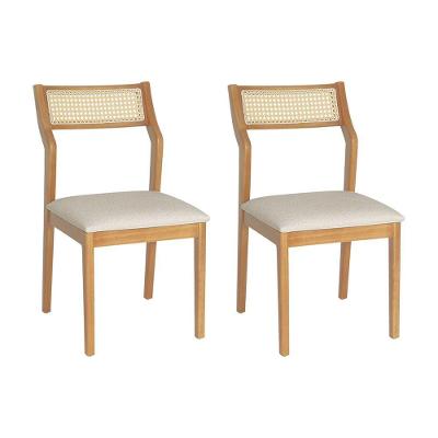 Conjunto 2 Cadeiras De Jantar Lagum Conforto Estofada Jequitibá Natural Linho Bege Palha Sextavada