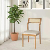 Conjunto 2 Cadeiras De Jantar Lagum Conforto Estofada Jequitibá Natural Linho Bege Palha Sextavada - 2